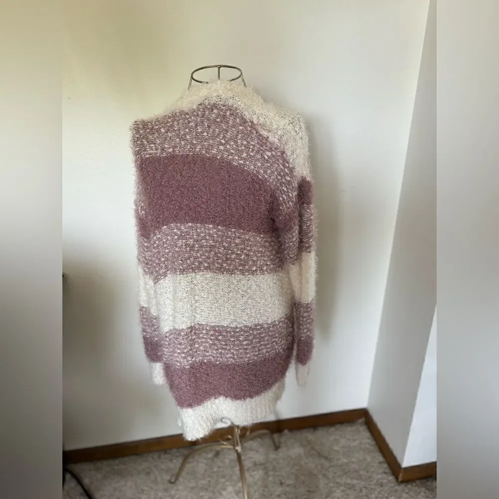 Moral Fiber NWT Fuzzy Striped Open Front Cardigan Purple White Size S